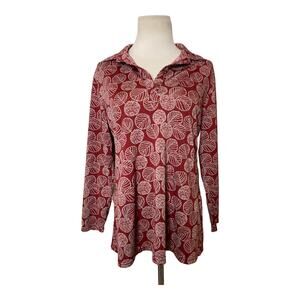 Vintage 3/4 sleeves leaves print red blouse size XL